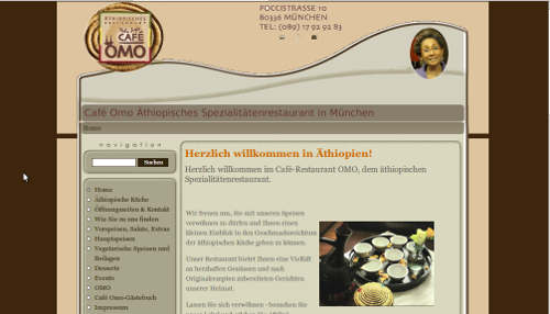 Webseite des Äthiopischen Restaurant Cafè Omo in München